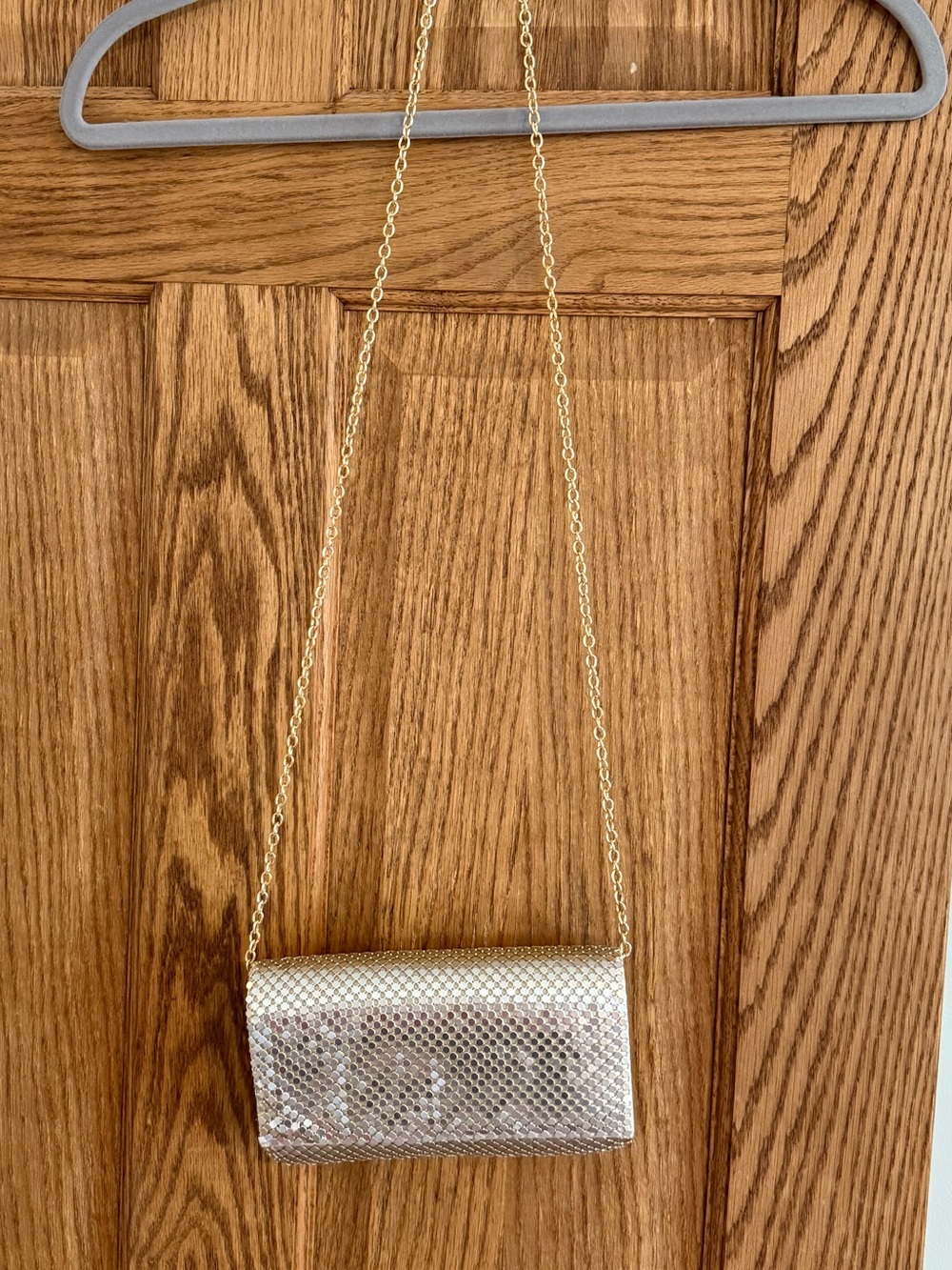 Jessica McClintock Gold Metallic Chain Shoulder Clutch